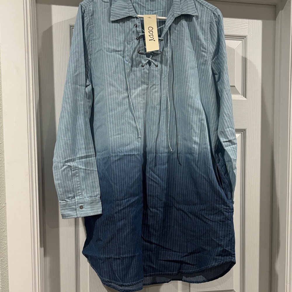Oddy Gradient Blue Lace-Up Tunic